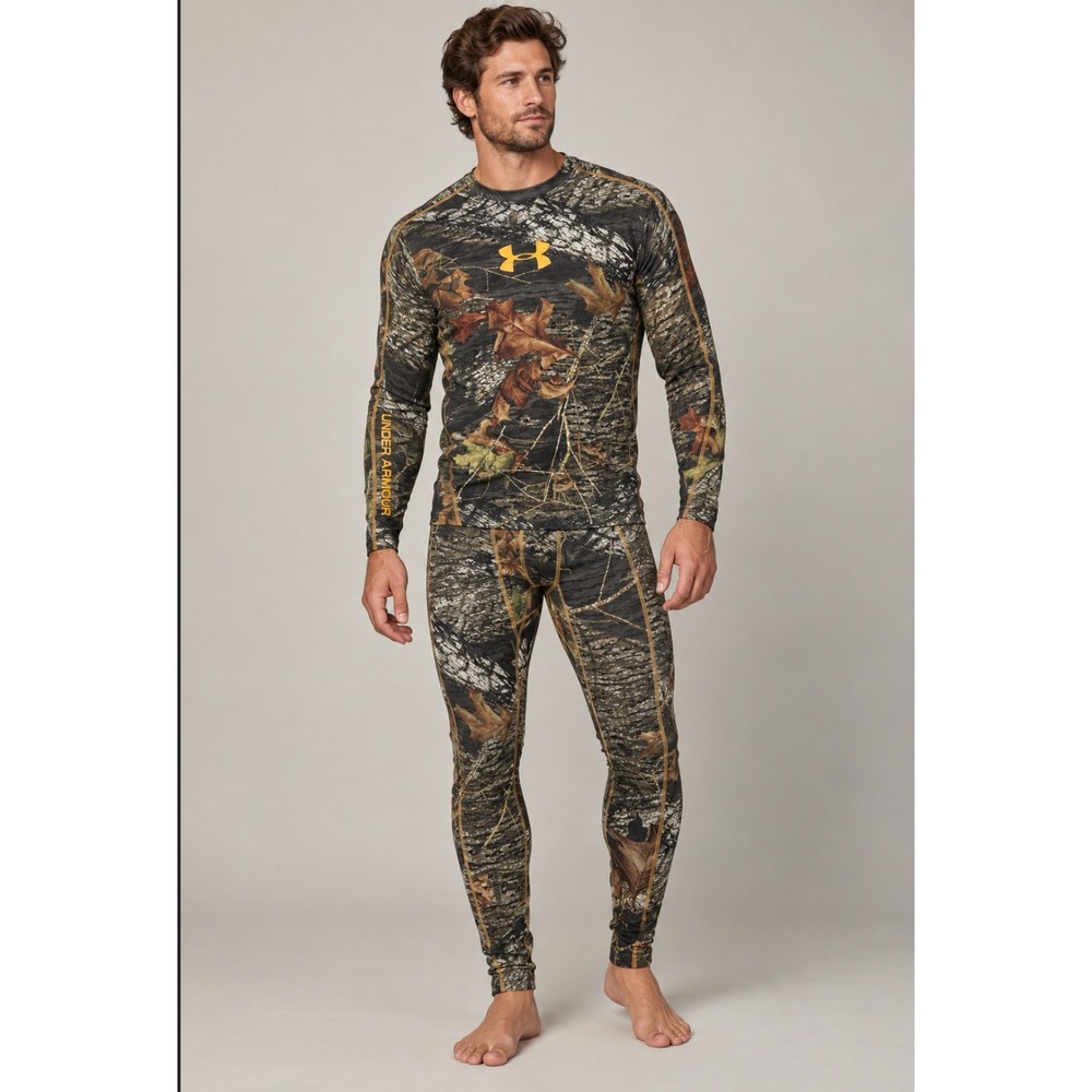 Under Armour Base Layer Set L Camo Mossy Oak Breakup Hunting ColdGear Tactical